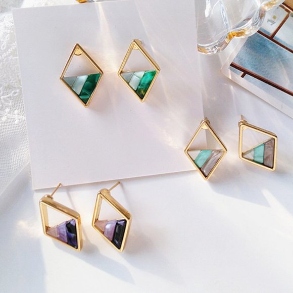 Geometric retro colorful stud earrings - Picture 3 of 3